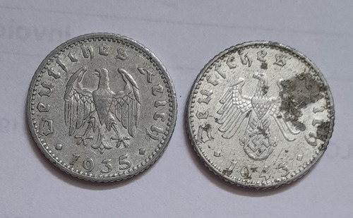 2 Monedas Nazi (aluminio), Alemania, Segunda Guerra