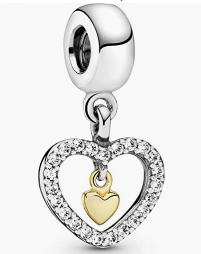 Charm,dije Pandora Corazón Cubic Y Corazón Oro Plata925 Orig