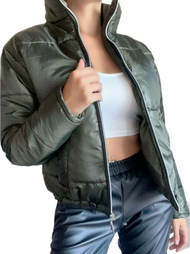 Campera Puffer Con Cierre Y Bolsillos Moda Mujer