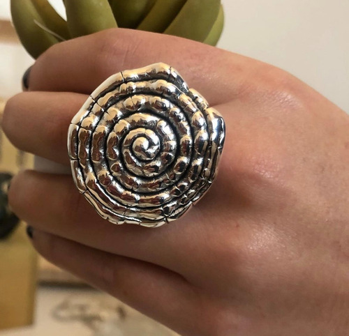 Anillo Diseño Gran Espiral, Plata 925, Inflada Y Envejecida