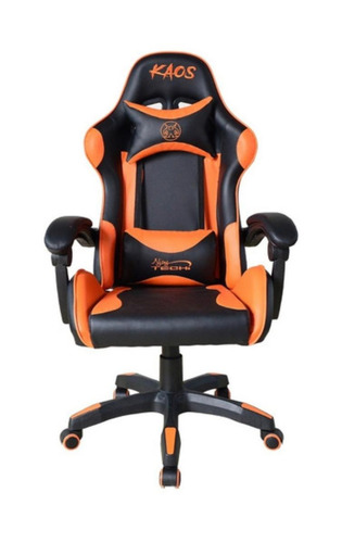 Imagen 1 de 5 de Silla de escritorio Njoytech Kaos gamer ergonómica negra y naranja con tapizado de cuero sintético