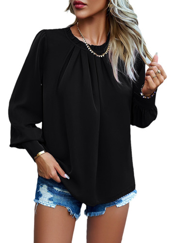 Blusa Elegante Con Manga Larga Y De Color Liso