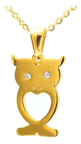 Imagen 2 de 4 de Kit De Cadena C Dije Y Aretes Buho Ojos C Zirconia Dorado