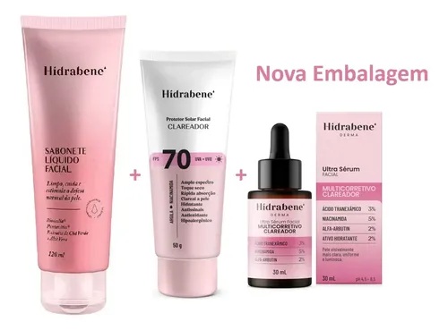 Kit Hidrabene Clareador Sérum + Fps70 + Sabonete