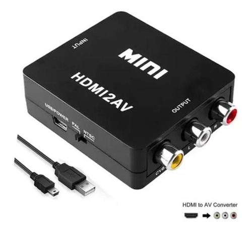 Imagen 1 de 6 de Adaptador De Convertidor De Audio Y Video Tv Hdmi A Rca 1080