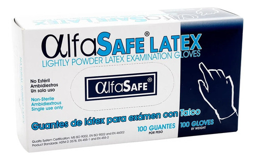 Guante AlfaSafe De Latex Caja X 100 Und. Color Blanco Talla L