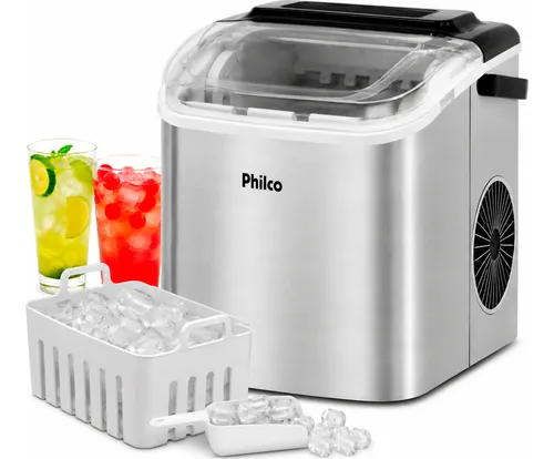 Philco Máquina De Gelo Portátil Turbo Ice Philco Inox 12 Kg 220v Cinz