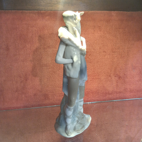 Estatuilla De Porcelana Antigua Lladro Figura Pastor C Cabra Celeste Blanco Marrón Claro (Usado)