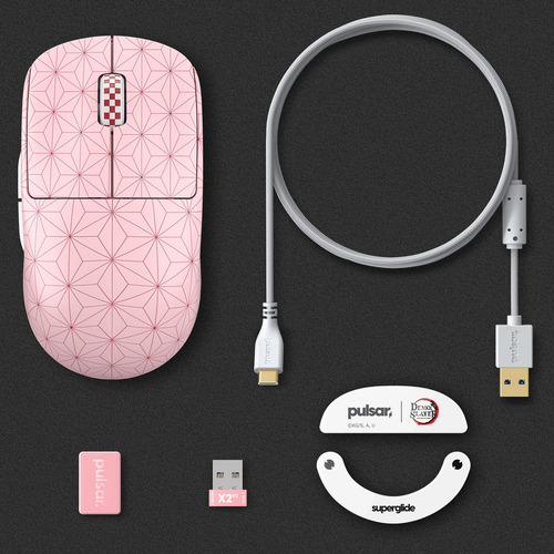 Ratón para videojuegos Pulsar X2v2 Mini Demon Slayer Nezuko, 51 g, tamaño 1, color rosa