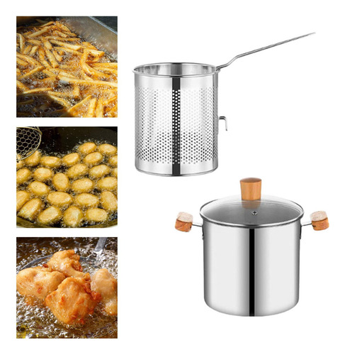 304 Pote De Fritadeira Em Aço Inoxidável Alça Dupla