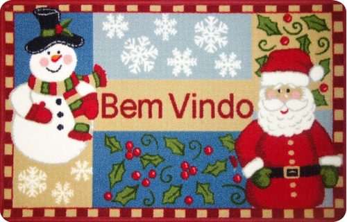 Tapete Porta Natal Decoração 40 X 60cm Papai Noel Renas Cor Vermelho Desenho Do Tecido 009