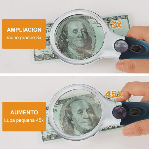 Lupa De Lectura De Gran Aumento De Mano Con Luz Led Portatil