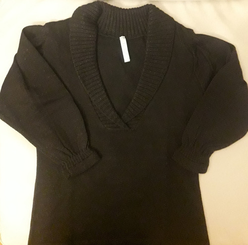 Sweater Hilo Escote V Negro C/ Brillitos Mujer T.l Kabalah