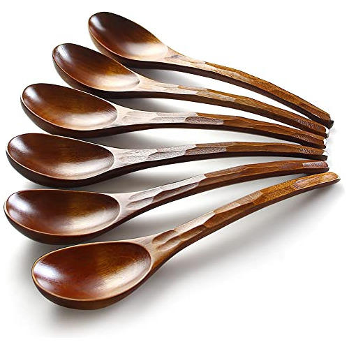 Soup Spoons, Wooden Soup Spoons, 6 Pieces 7.84 Inches J...