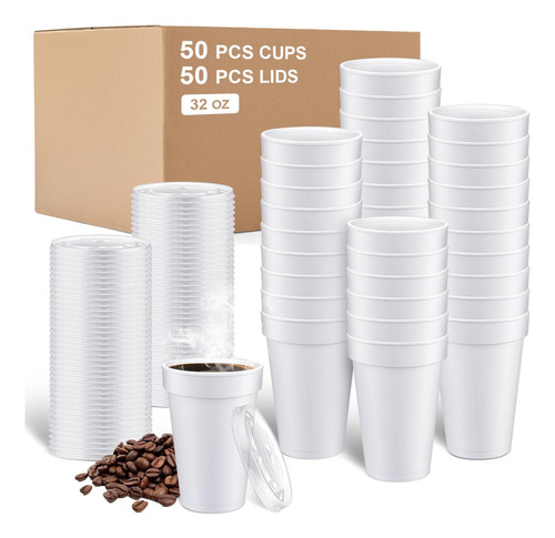Sabary Paquete De 50 Vasos De Espuma Aislados De 32 Oz Con T