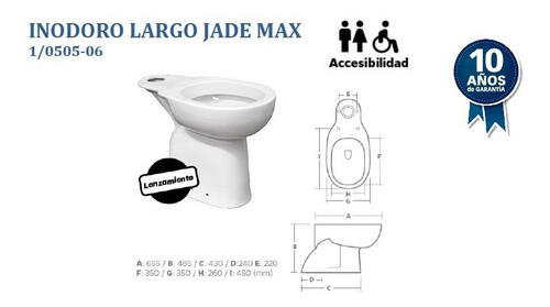 Imagen 2 de 5 de Inodoro Largo Discapacitado Deposito Mochila Baño