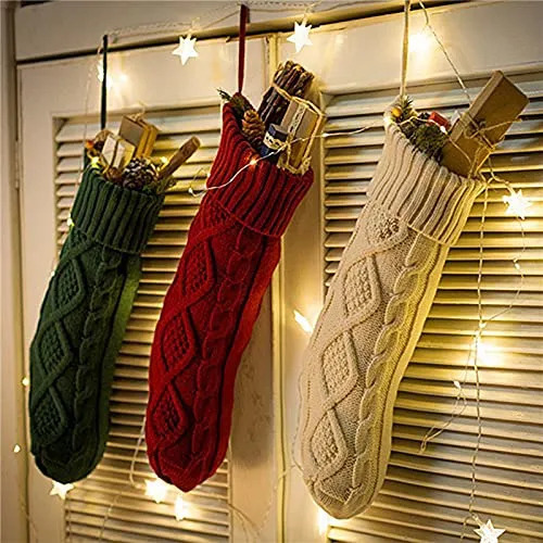 Kit De Calcetines Navideños De Tejido Trenzado, Color Liso,