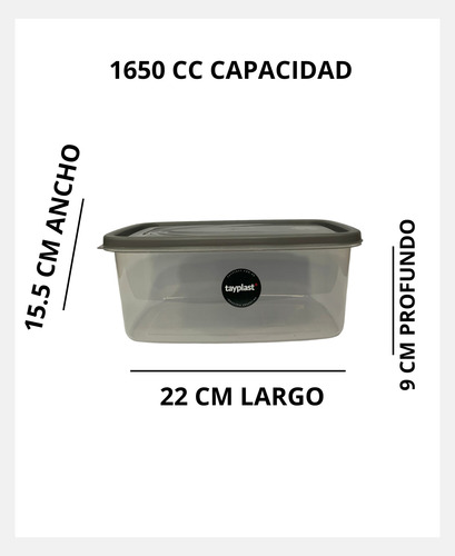 Hermeticos X3 Vianda Recipiente Rectangular Plastico Tayplas Gris Oscuro
