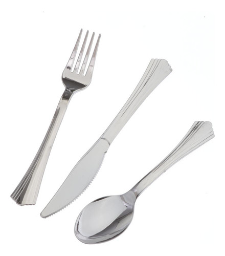 3 Tenedor De Plástico De Poliestireno , Paquete De Plata