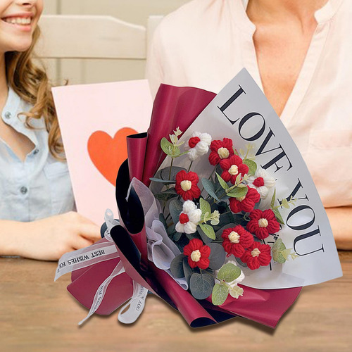 Ramo De Flores De Ganchillo De Hija Hijo Día De La Rojo