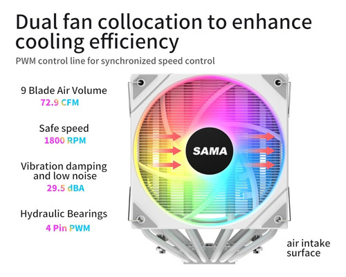 Disipador Cooler Gamer Sama 6pdw Wh Intel Amd Argb Doble Fan