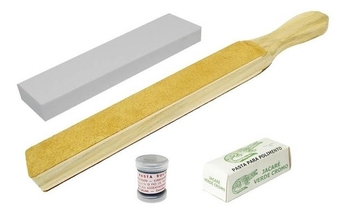 Kit Afiação Strop Couro+pasta Diamantada+pasta Jacaré+pedra