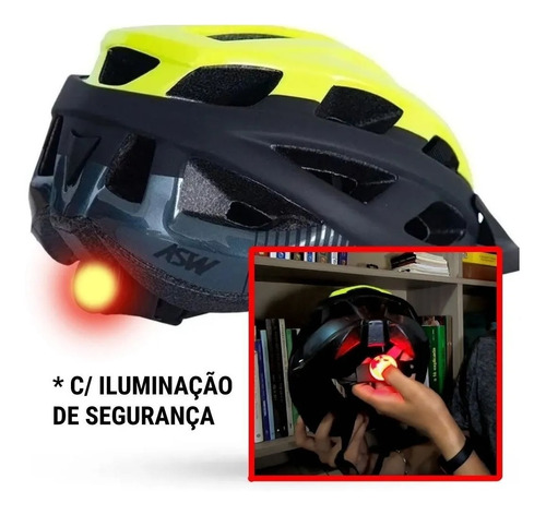 Capacete Bike Asw Fun Preto Com Iluminação Segurança