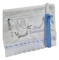 Comprar Toalha Batizado Batismo Bordado Meu Batizado Terço + Vela 