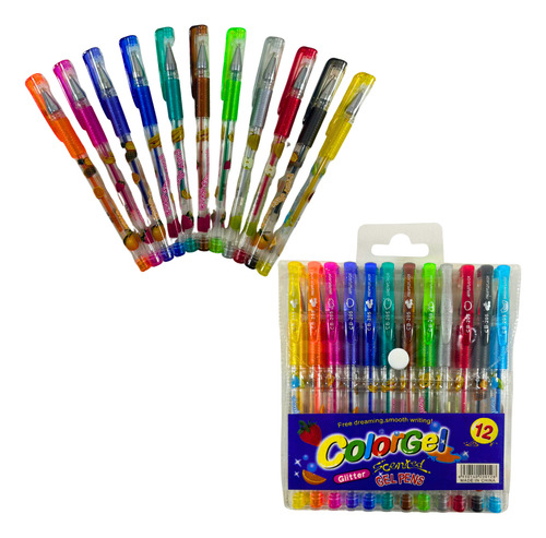 Kit 12 Canetinhas Glitter Gel Multicoloridas Escola Infantil