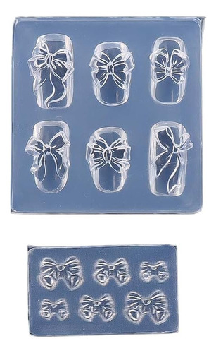 2 Uds Molde De Silicona Para Uñas Salón Elegante Lazo 3d Pla