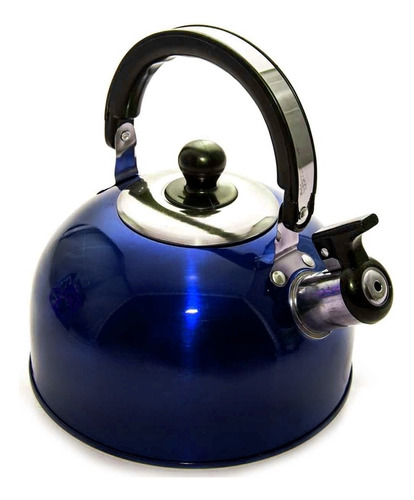 Chaleira De Inox 2 Litros C/ Apito Alça Cozinha Água Café Cor Azul