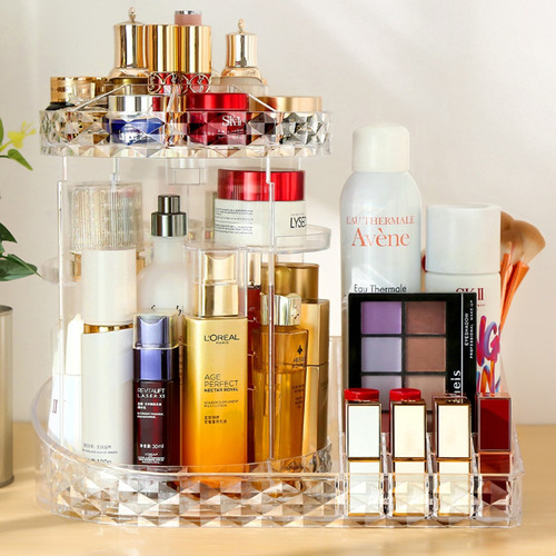 Organizador Acrilico Maquillaje Cosmeticos Giratorio 2 En 1
