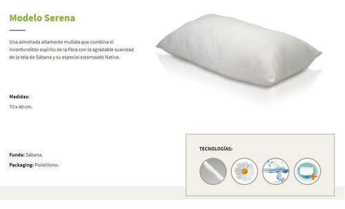 Imagen 3 de 5 de Almohada Nativa Fibra Serena Semicompactada 70x40