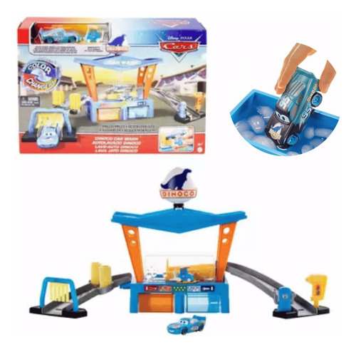 Disney Pixar, pista para niños, lavado de autos, Dinoco Mattel, color azul