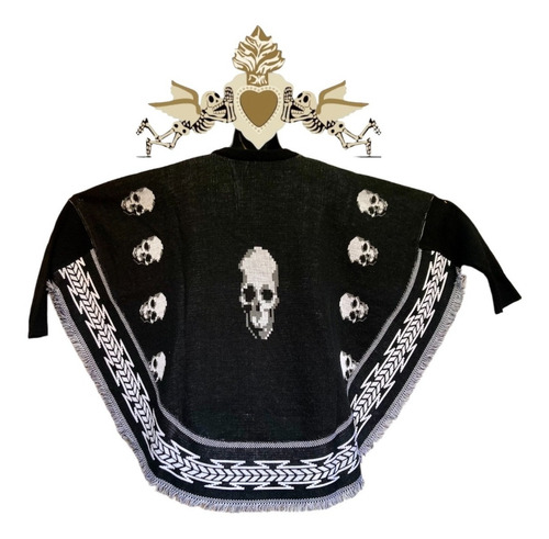 Poncho - Jorongo Estilo Gótico Diseño De Cráneos Calaveras