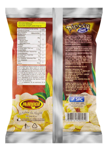 Imagem 3 de 3 de Pipoca De Milho Diet Maroca 28,5g (5 Pacotes)