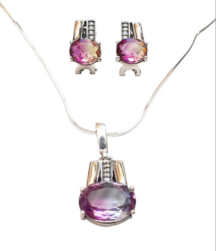 Conjunto Plata 925 Y Oro Tornazol Cubic Violeta Conpl483 