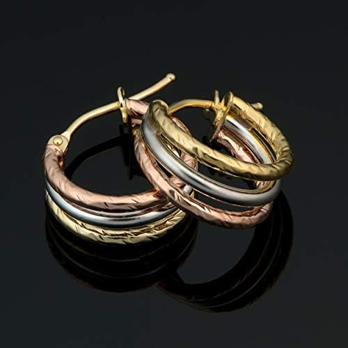 Pendientes De Aro Triples Pequeños Con Talla De Diamante De