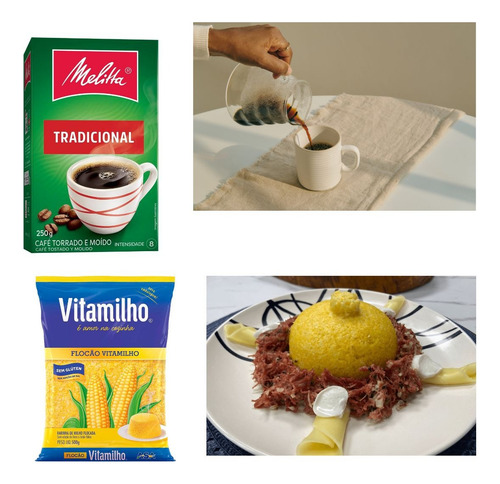 Kit Café Solúvel Tradicional 250g Melitta Mais 3 Fuba Cuscuz