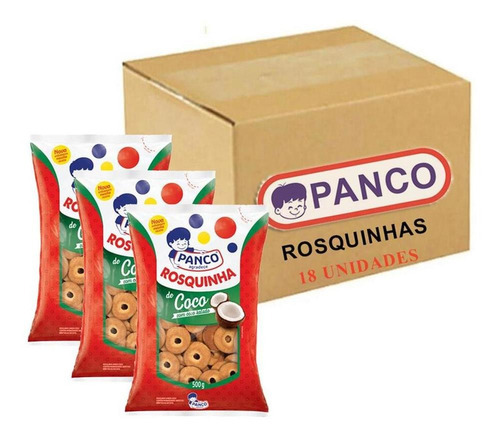 Biscoito Rosquinha De Coco Panco 500 G Caixa Fechada Kit 18