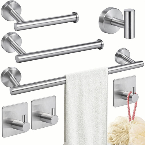 Juego De Accesorios De Baño 304 Inoxidable Plata Mate 7pzs