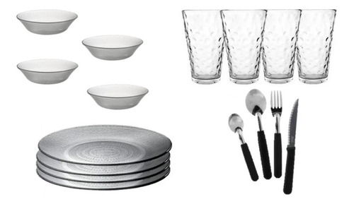 Set De Vajilla Completa 4 Personas Plato Vaso Cubierto 28pcs