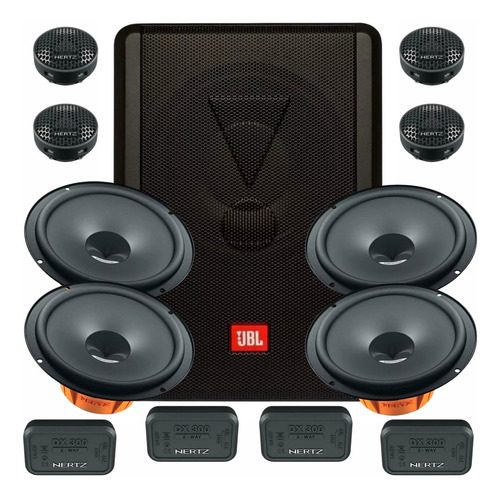 Caixa Ativa Amplificada Subwoofer Jbl Sw8a-ms 200W 2x100W + 04 Altos Falantes Hertz Dsk165 160W cada Par Kit Duas Vias 4 Ohms