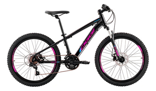 Bicicleta Aro 24 Oggi Hacker 21v 2024 Preto/rosa Cor Rosa Tamanho Do Quadro Un