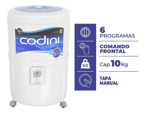 Lavarropas Semiautomático Codini Silent 4051 10kg 6programas