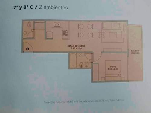 Imagen 23 de 30 de Departamento 2 Ambientes A Estrenar, Con Balcón Y Terraza Común Con Parrilla