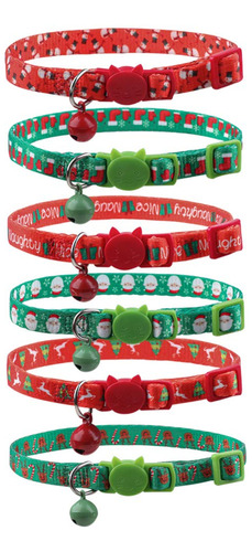 6 Pcs Christmas Breakaway Cat Collar With Bell Safety A...