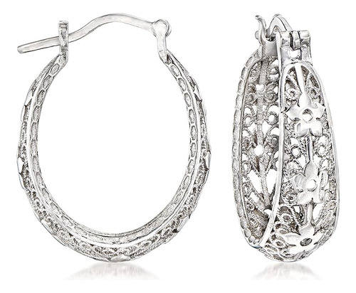 Ross Simons Aretes Aro Filigrana Floral Plata Plata No Conoc