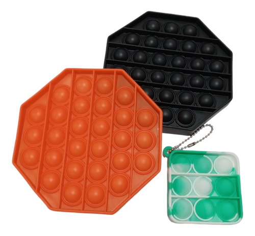 Juego 3 Piezas Push Pop It Bubble Fidget Juguete Antiestrés Negro Y Naranja