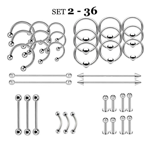 Set 36 Piercing De Boca Nariz Oreja Ombligo Acero Quirúrgico